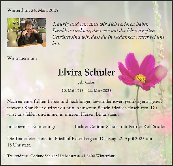 Necrologio Elvira Schuler, Winterthur