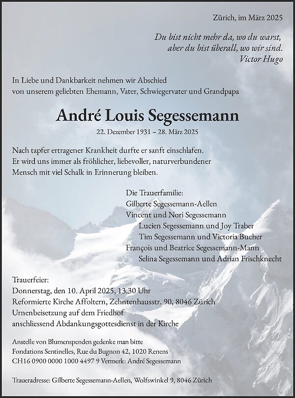 Obituary André Louis Segessemann