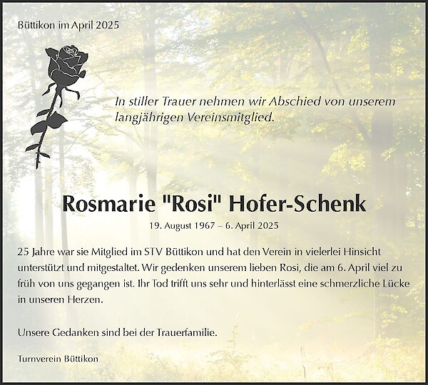 Obituary Rosmarie "Rosi" Hofer-Schenk