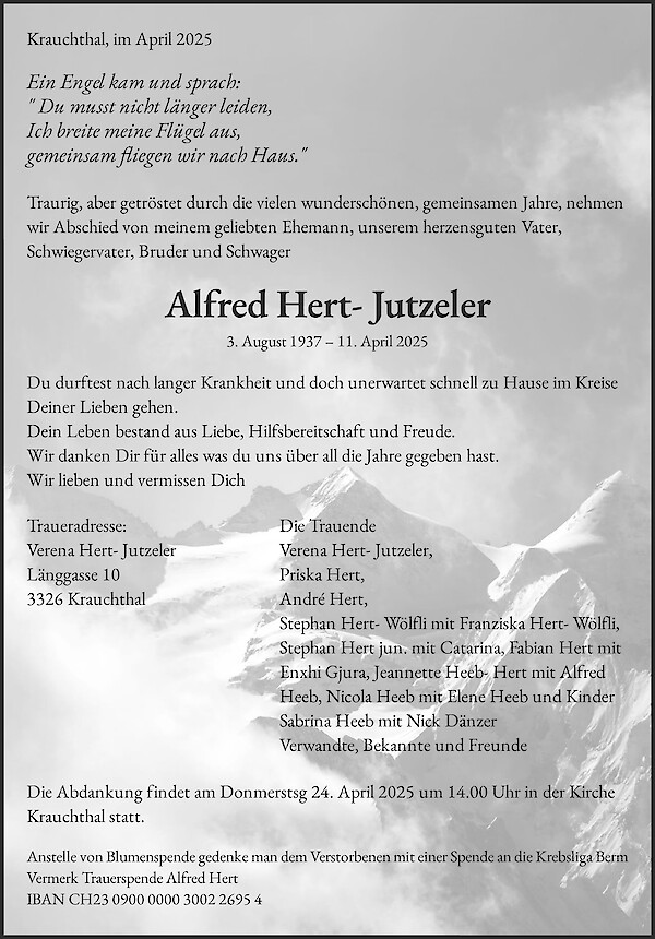 Obituary Alfred Hert- Jutzeler, Krauchthal
