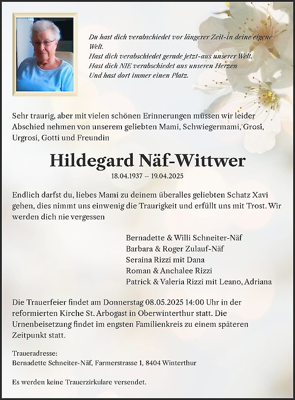 Necrologio Hildegard Näf-Wittwer