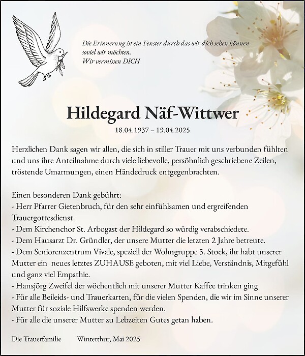 Necrologio Hildegard Näf-Wittwer