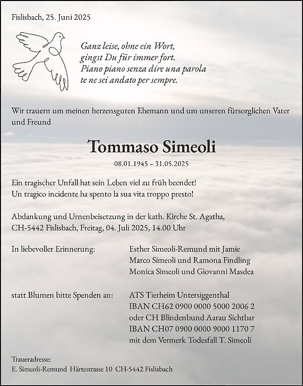Necrologio Tommaso Simeoli