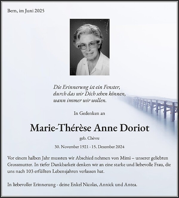 Necrologio Marie-Thérèse Anne Doriot