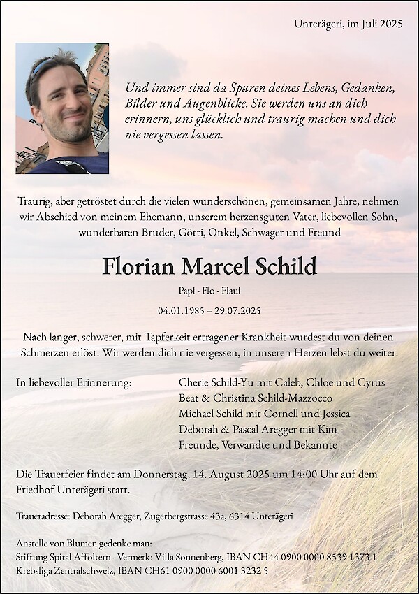 Todesanzeige von Florian Marcel Schild, Unterägeri