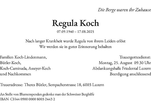 Todesanzeige von Regula Koch