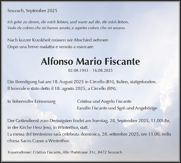 Necrologio Alfonso Mario Fiscante