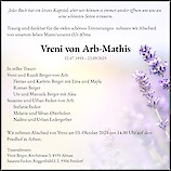 Avis de décès Vreni von Arb-Mathis, Arbon