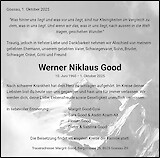 Avis de décès Werner Niklaus Good, Gossau ZH