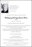 Todesanzeige Wolfgang Philipp Franz Weis