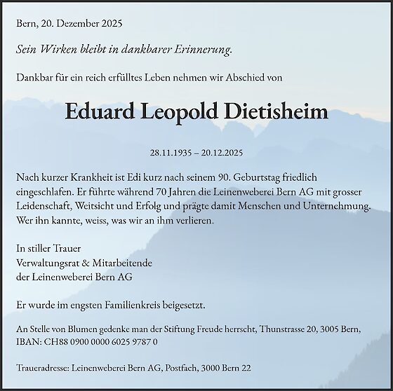 Eduard Leopold Dietisheim, Bern