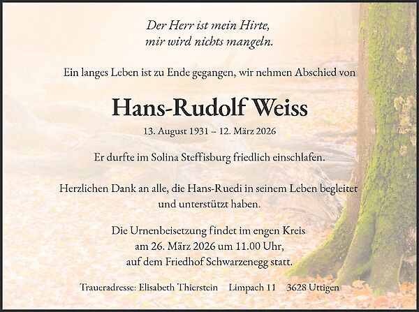 Obituary of Hans-Rudolf Weiss