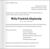 Necrologio Willy Friedrich Abplanalp