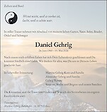 Todesanzeige Daniel Gehrig, Zeihen