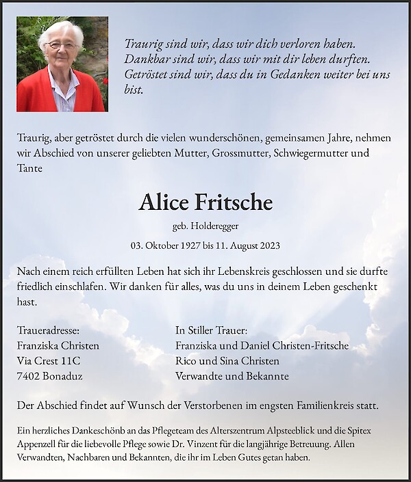 Obituary Alice Fritsche