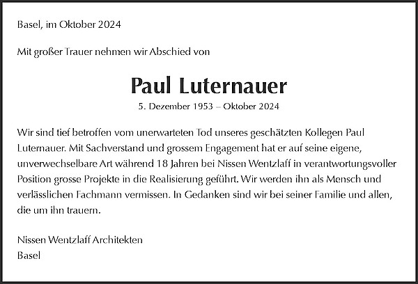 Necrologio Paul Luternauer