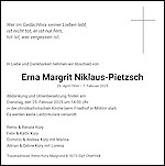 Avis de décès Erna Margrit Niklaus-Pietzsch
