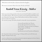 Avis de décès Rudolf Ernst Känzig - Müller, Zürich