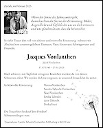 Avis de décès Jacques Vonlanthen, Zürich