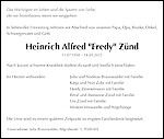 Avis de décès Heinrich Alfred "Fredy" Zünd